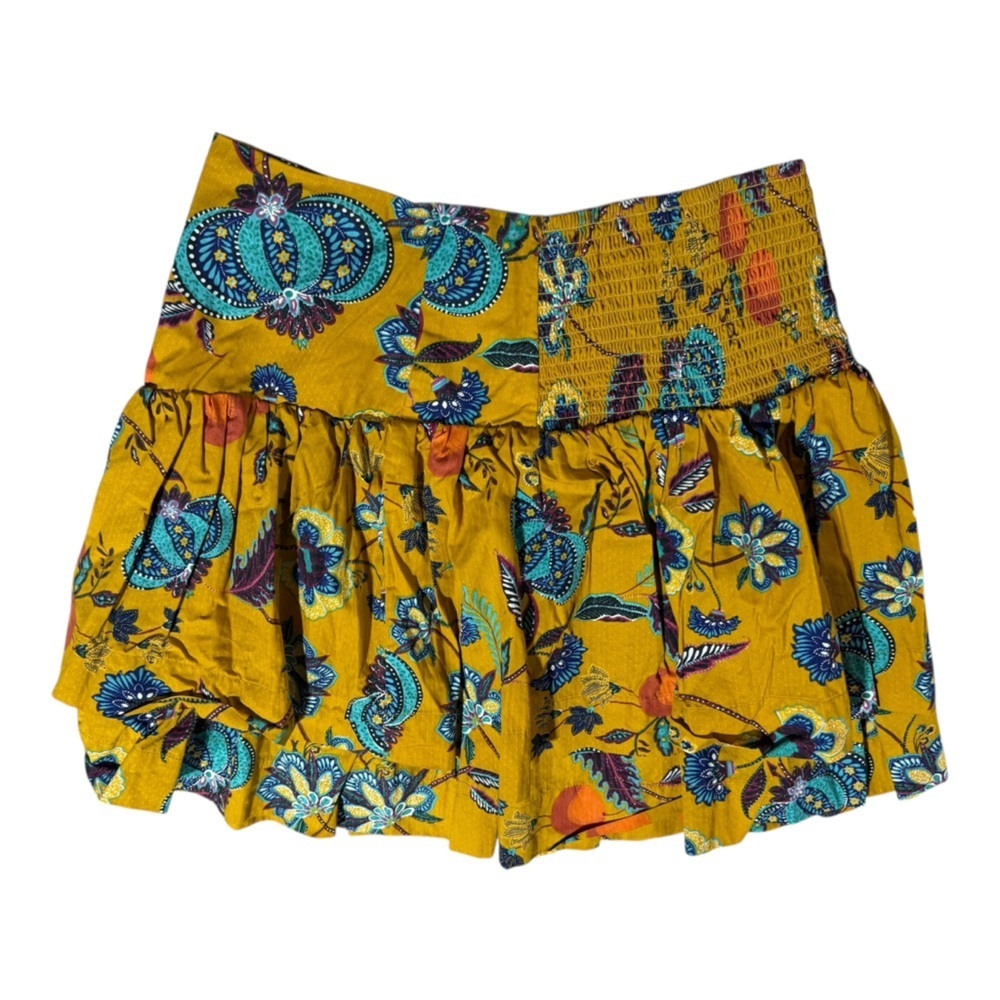 Anthropologie Maeve Tiered Ruffle Skirt Floral Yellow Sz M cotton - Picture 3 of 5